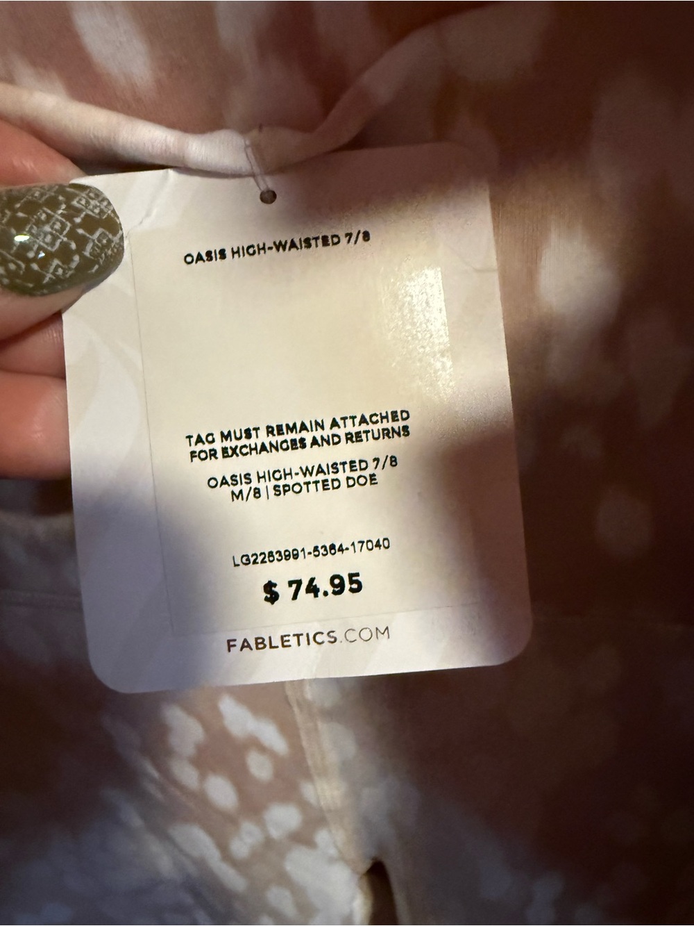 94. NWT Fabletics Beige Spotted Women's Leggings with matching bracelet - Picture 6 of 6